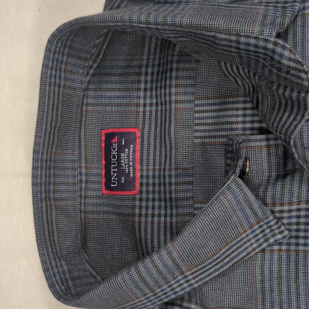 UNTUCKit Men's Gray and Blue Glen Plaid Button-Down Shirt Size‎ Large - Picture 3 of 4